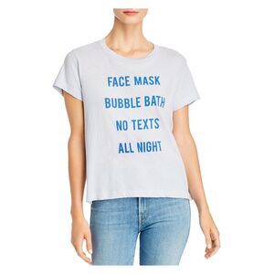 Wild Fox Womens Light Blue Printed Short Sleeve Jewel Neck Top Size: S